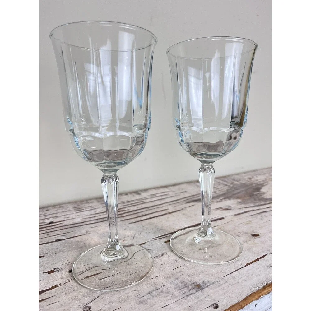 VTG French Goblet Clear Glass Pedestal Footed Stemware Wine Drinking Glasses 2
